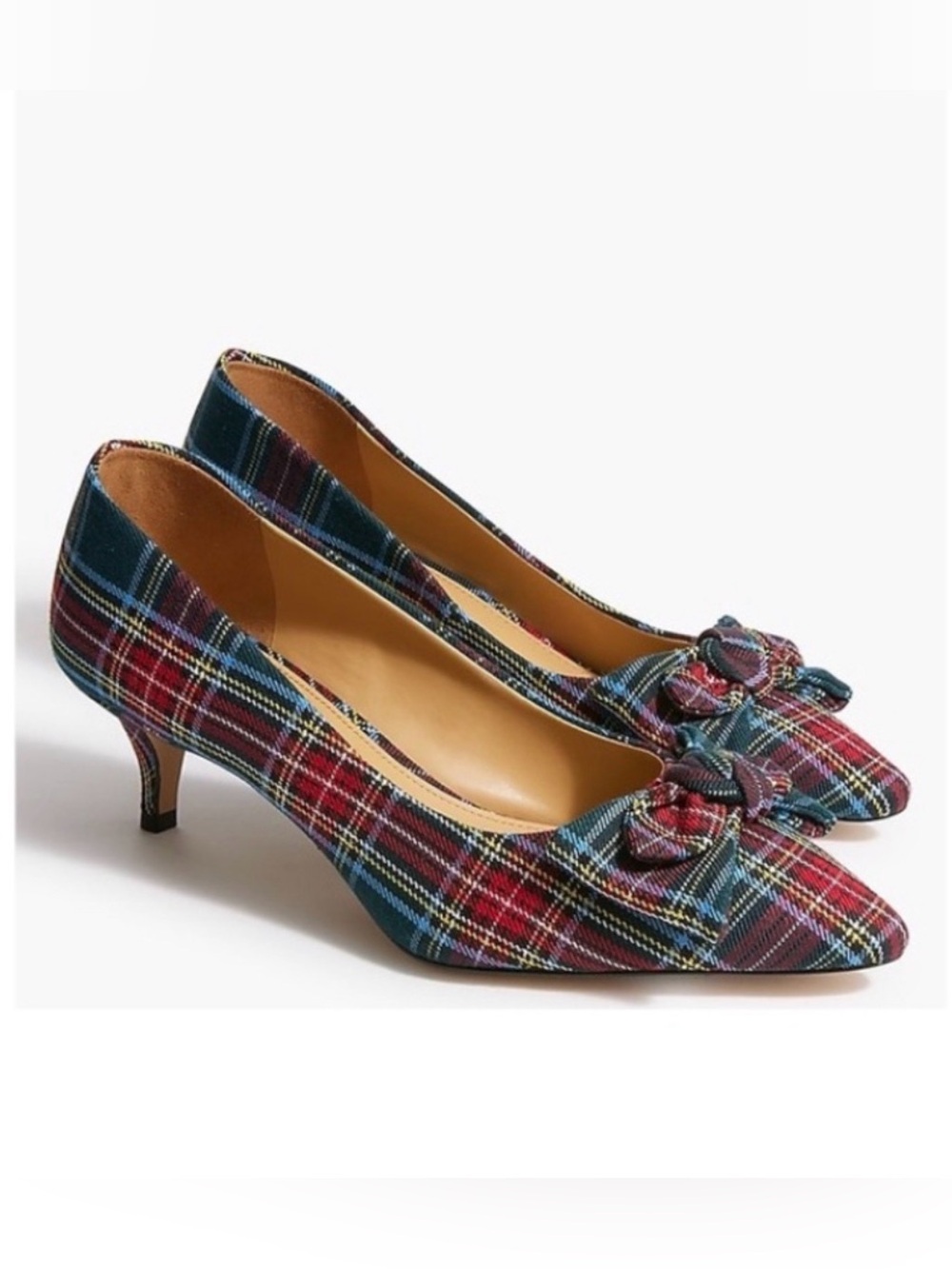 J Crew Plaid Bow Pointed-Toe Kitten Heel Pumps - Women, New